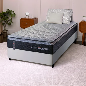 Conjunto Cama Box Solteiro Dakota Preto 96x203x57 Espuma D33