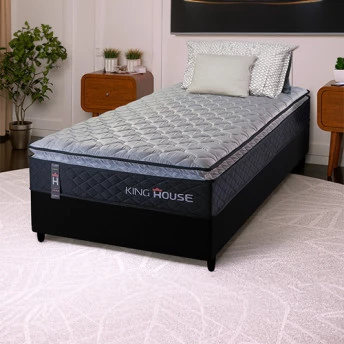 Conjunto Cama Box Solteiro Dakota Preto 88x188x57 Espuma D33