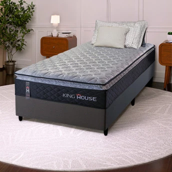 Conjunto Cama Box Solteiro Dakota Preto 96x203x57 Espuma D33