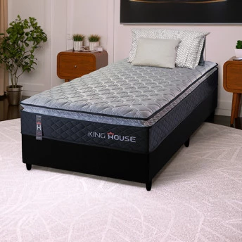 Conjunto Cama Box Solteiro Dakota Preto 96x203x57 Espuma D33
