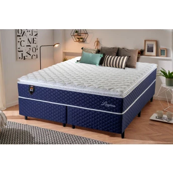 Conjunto Cama Box Queen Size Lagras 158x198x66 Azul Molas Ensacadas 