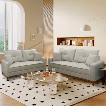 Conjunto Sofá Living 3 e 2 Malibu Bouclê Bege 1,50/2,30m - King House