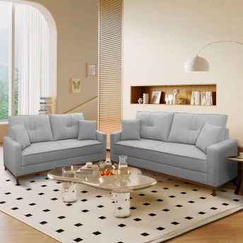 Conjunto Sofá Living 3 e 2 Malibu Bouclê Cinza 1,50/2,30m - King House