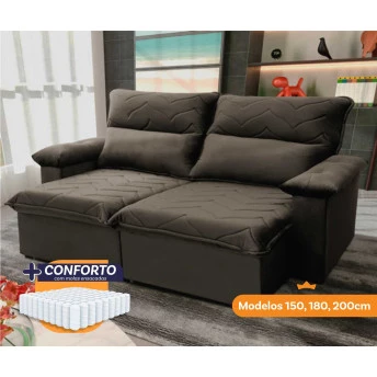 Sofá Retrátil Reclinável Paris 1,50m Suede Velut Tabaco Molas Ensacadas - King House 
