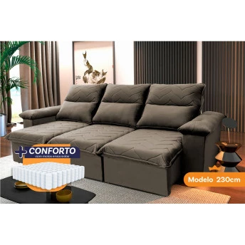 Sofá Retrátil Reclinável Paris Suede Velut Molas Ensacadas - King House