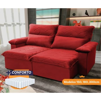 Sofá Retrátil Reclinável Paris Suede Velut Molas Ensacadas - King House