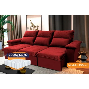 Sofá Retrátil Reclinável Paris Suede Velut Molas Ensacadas - King House