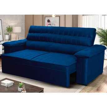 Sofá Retrátil Reclinável 2 lugares com molas 1,50m Quantum Suede Velut Azul - King House