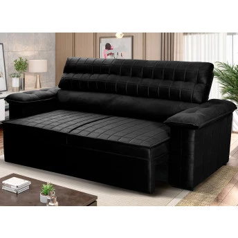 Sofá Retrátil Reclinável 2 lugares com molas 1,50m Quantum Suede Velut Preto - King House