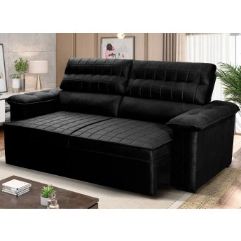 Sofá Retrátil Reclinável 2 lugares com molas 1,80m Quantum Suede Velut Preto - King House