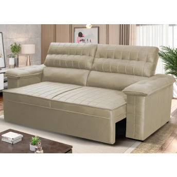 Sofá Retrátil Reclinável 3 lugares com molas 2,00m Quantum Suede Velut Bege - King House