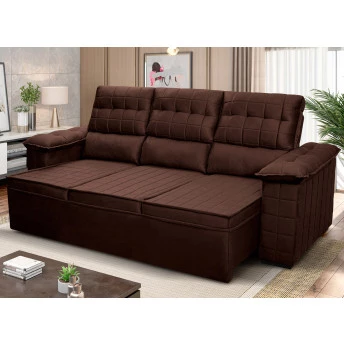 Sofá Retrátil Reclinável 4 lugares com molas 2,30m Quantum Suede Velut Marrom - King House