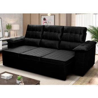 Sofá Retrátil Reclinável 4 lugares com molas 2,30m Quantum Suede Velut Preto - King House