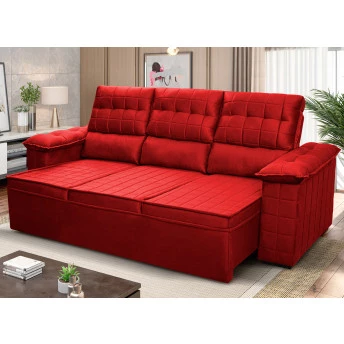 Sofá Retrátil Reclinável 4 lugares com molas 2,30m Quantum Suede Velut Vermelho - King House